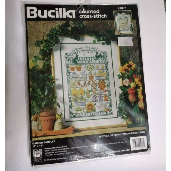 Bucilla Counted Cross-Stitch Kit Garden Sampler 12x18 Nancy Rossi Needlepoint - Picture 1 of 5